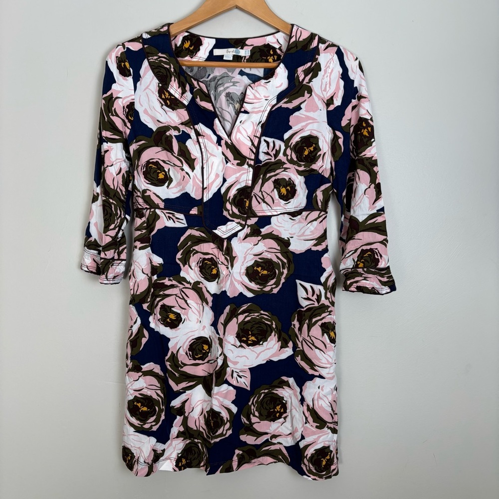 Boden Floral Notch Tunic Mini Shift Dress-Size 6R-Blue/Pink/Olive Green